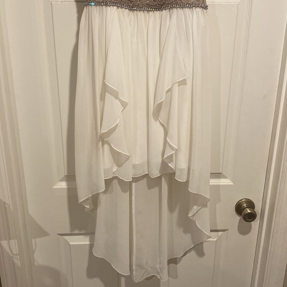 Tan and white halter top dress, worn once, high low, Super sparkly - Picture 2 of 3
